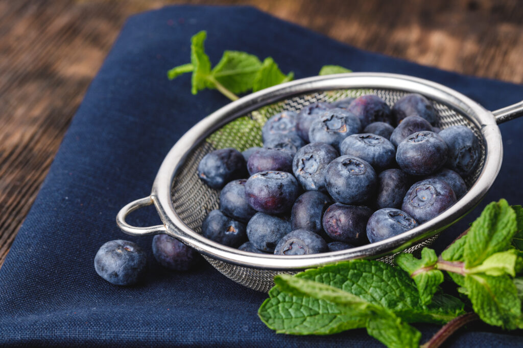 Blueberries in a colander