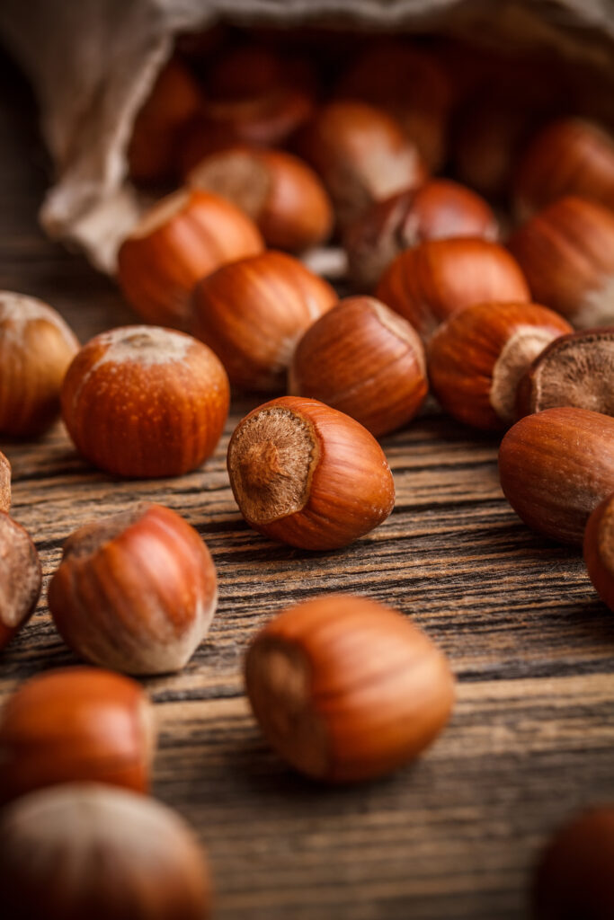 Hazelnuts on a table